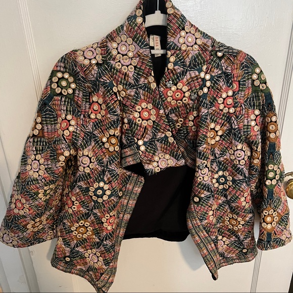 RAGA Jackets & Coats Raga Cropped Embroidered Jacket With Mirror